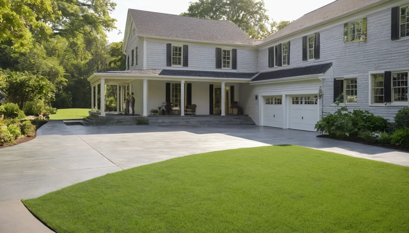 A finished concrete driveway beside a colonial home in Hamilton